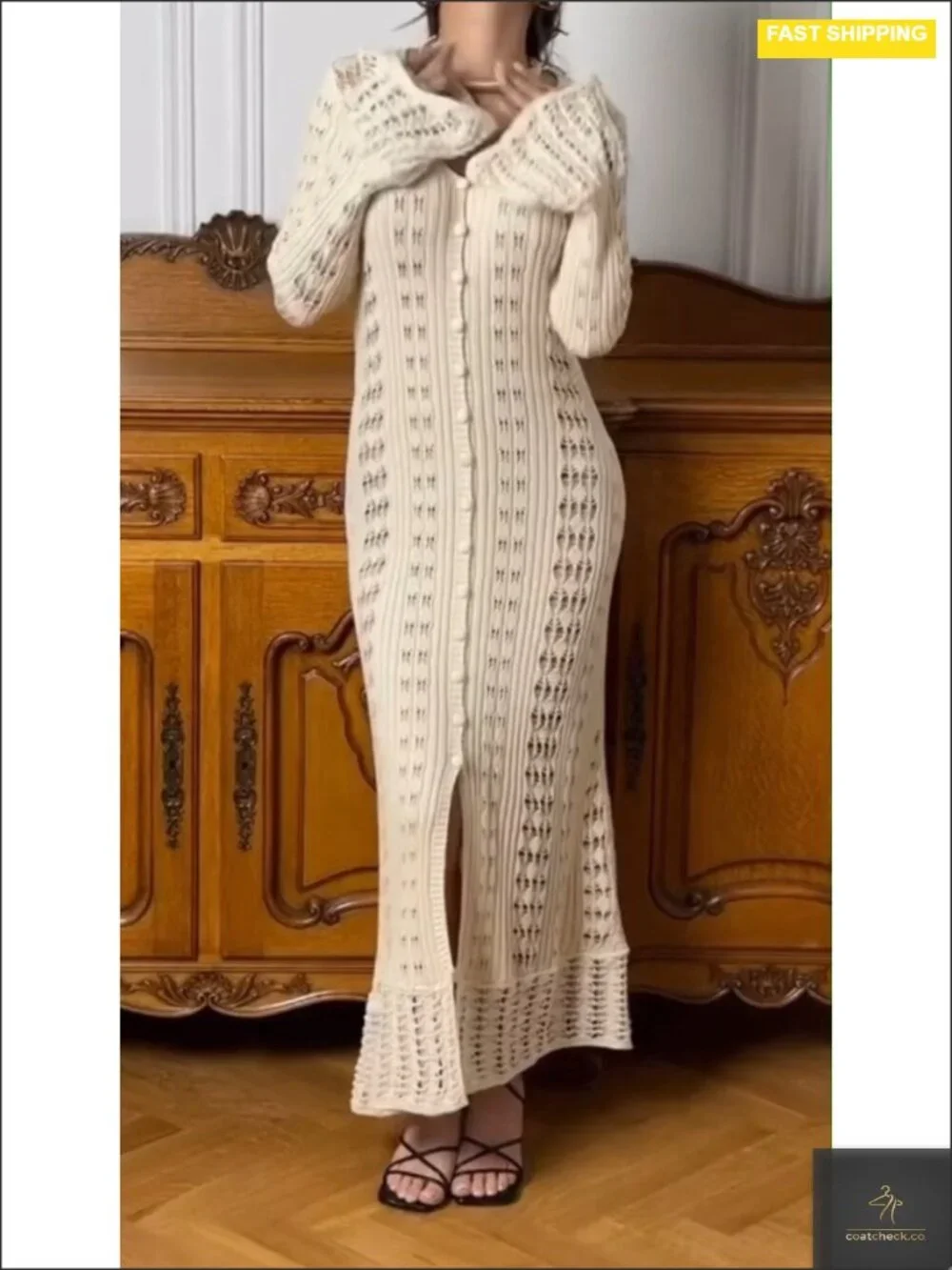 Long Cardigans for Women Crochet Hollow Out Knit Sweater Maxi Dress Cover up